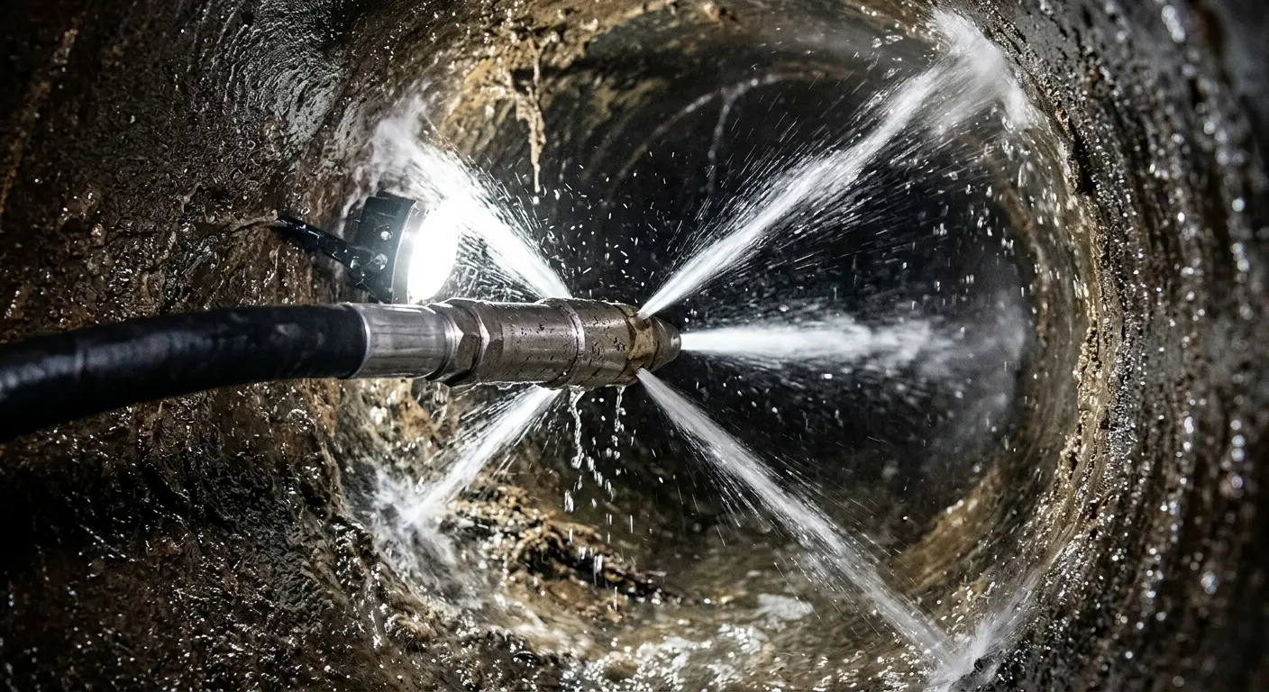 High-pressure hydro jetting nozzle cleaning sewer pipe for Sewer Cleanout in Nappanee